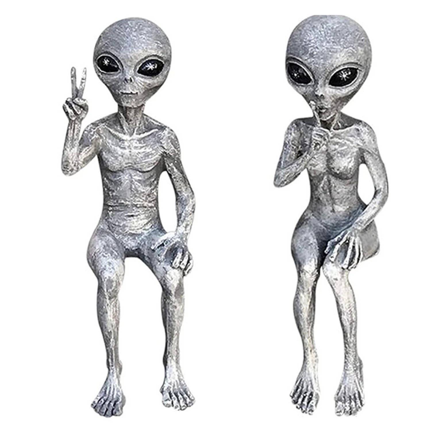Garden Resin Alien Statue Sculptures Figurine Garden Ornament Indoor Art Decor for Patio Garden Decor Outdoor Home Decorations