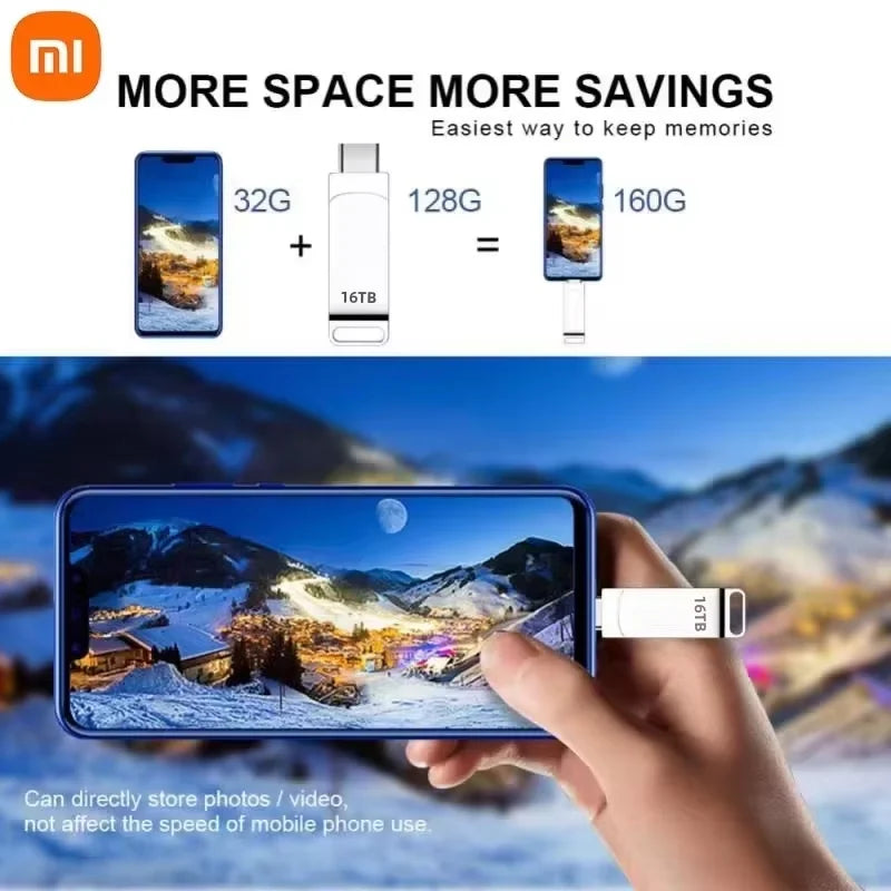 Xiaomi 16TB Flash Drive USB 3.2 High Speed USB Transfer Type-c 2-In-1 8TB 16TB OTG Pendrive Waterproof Flash Disk For Computer