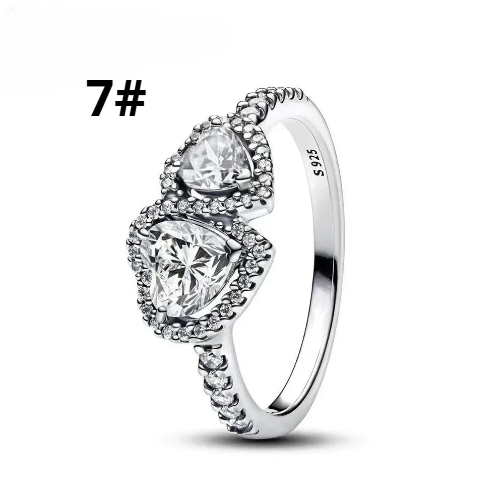 Original 925 Sterling Silver Bow Heart Set Ring Necklace Earring Colorful Crystal Women Birthday Valentine's Gift DIY Jewellery