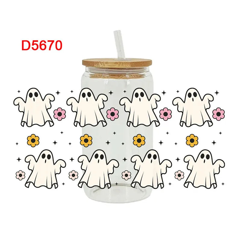 3D UV DTF Transfers Stickers, 16oz, Cup Wraps, Halloween Printed for DIY Glass Ceramic Metal Leather, Etc. D5666