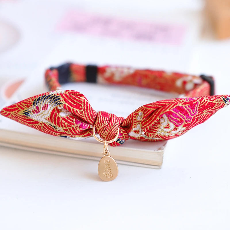 Cute Japanese Print Pet Dog Collars Bunny Ears Shaped Necklace for Cats Spring Decorate Puppy Supplies Neck Wear Cat Accessories