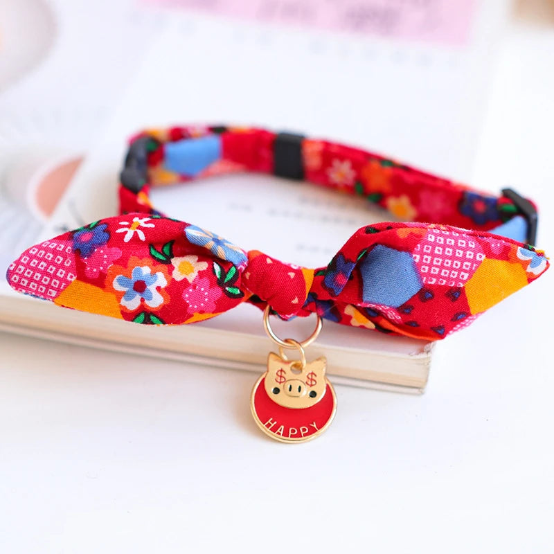 Cute Japanese Print Pet Dog Collars Bunny Ears Shaped Necklace for Cats Spring Decorate Puppy Supplies Neck Wear Cat Accessories