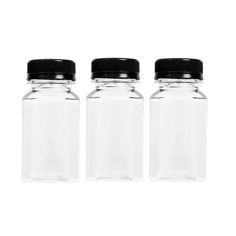 10/1x Transparent Juice Bottles with Caps Empty Clear Containers with Seal Lids for Home DIY Smoothie Milk Water Other Beverages