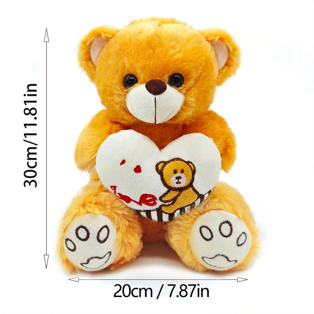 Plush bear doll with love heart, cute and soft plush pillow, indoor decoration, Valentine's Day gift, wedding companion gift