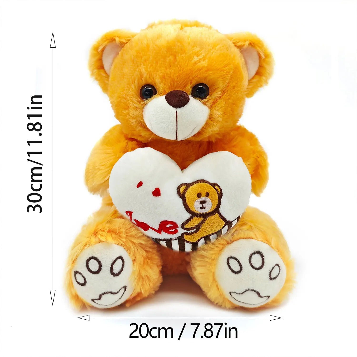Plush bear doll with love heart, cute and soft plush pillow, indoor decoration, Valentine's Day gift, wedding companion gift