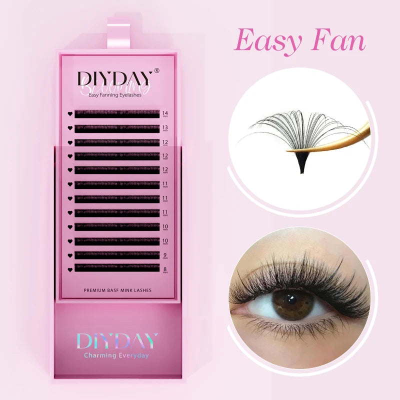 DIYDAY Easy Fan Volume Eyelash Extensions Wholesale C D Curve Easy Blooming PBT Mink Eyelashes Camellia False Lashes Supplies