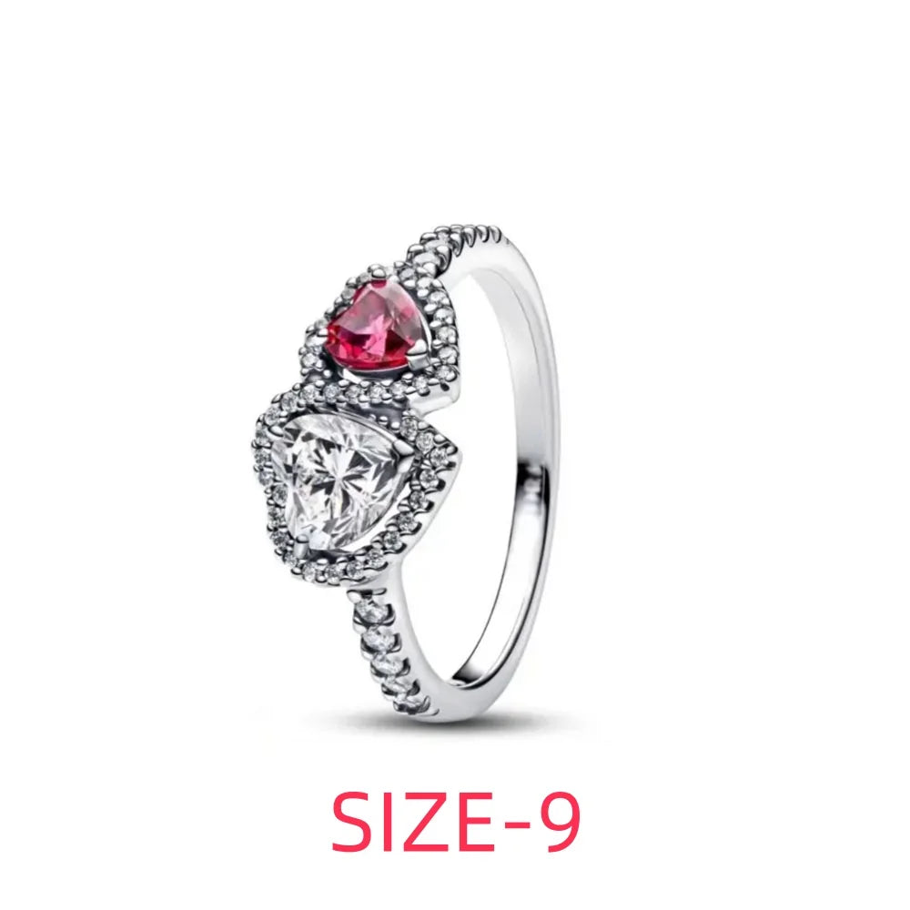 New 925 silver white pink double heart-shaped necklace ring earrings, suitable for Valentine's Day and women's holiday gifts