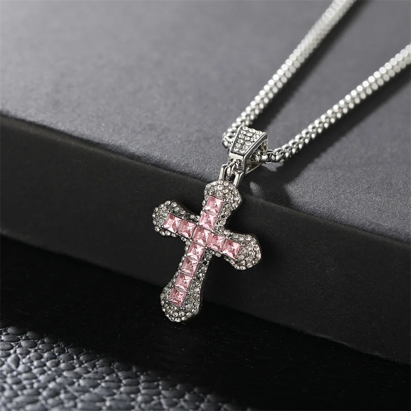Rhinestone Cross Pendant Hip Hop Punk Necklace Jewelry