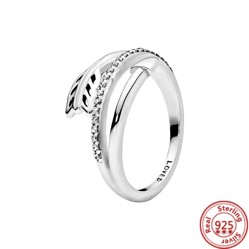 NEW 925 Sterling Silver Rings Sparkling Original Design Women Heart Daisy Flower Wishbone Ring Jewelry Engagement Female Gift