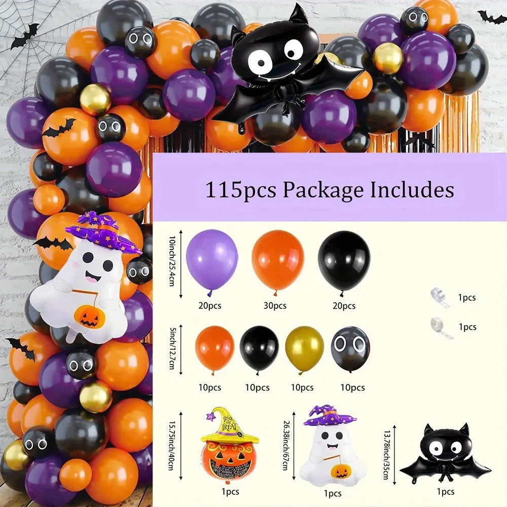 115PCS Halloween Balloon Wreath Set Pumpkin Ghost Foil Balloon Halloween Birthday Anniversary Ball Day of The Dead Decoration