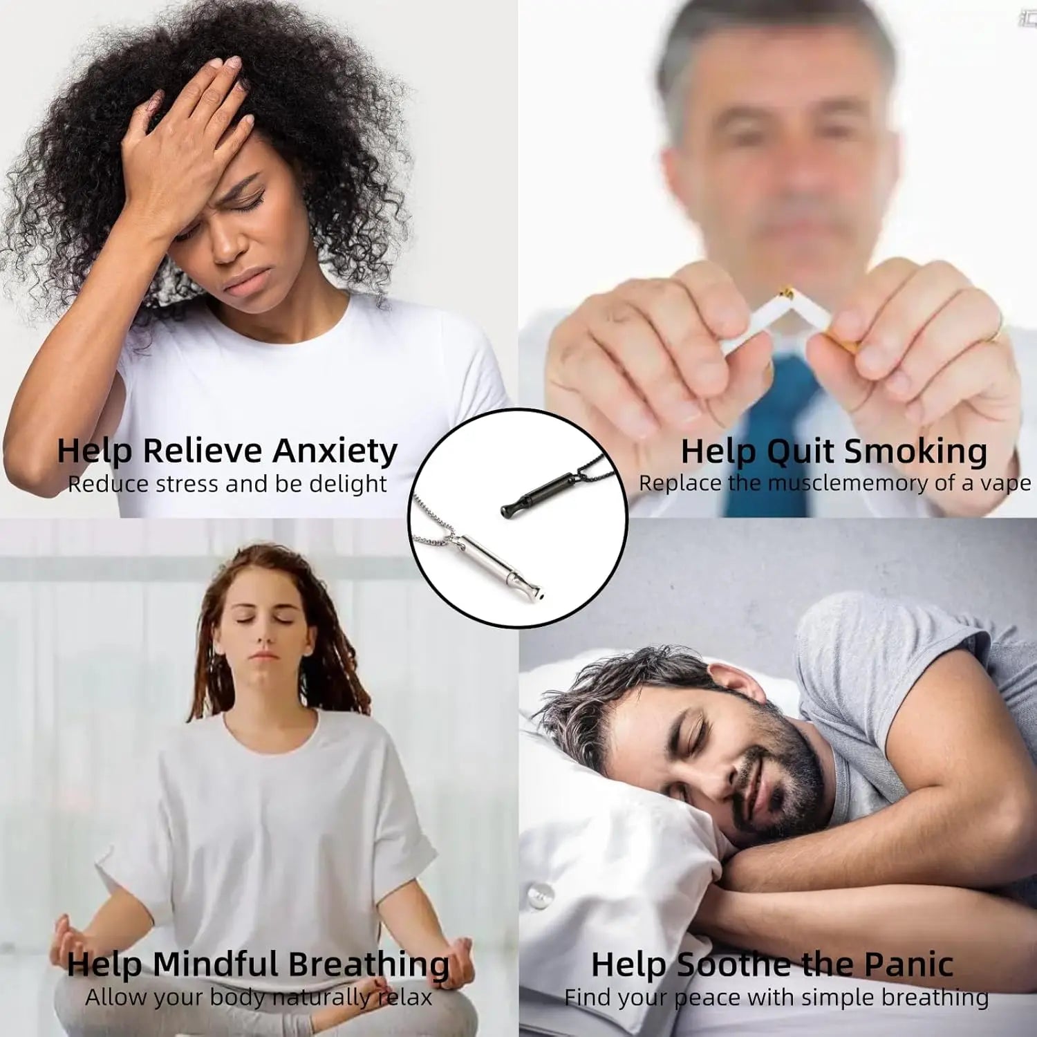 Quit Smoking Vaping Breathing Necklace Smokeless Inhaler Calming Relief Chain with Refillable Mint Pods Mindfulness Breathing