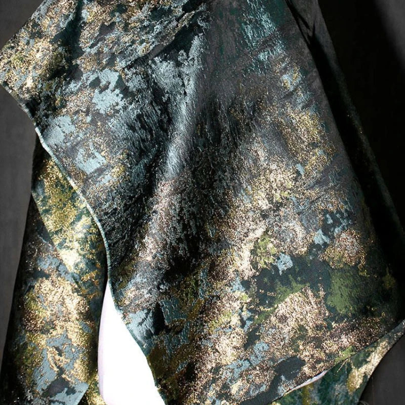 Light Retro New Chinese Double-sided Texture Blue Ink Gilded Jacquard Fabric Creative Top Gift Clothing Designer Fabric