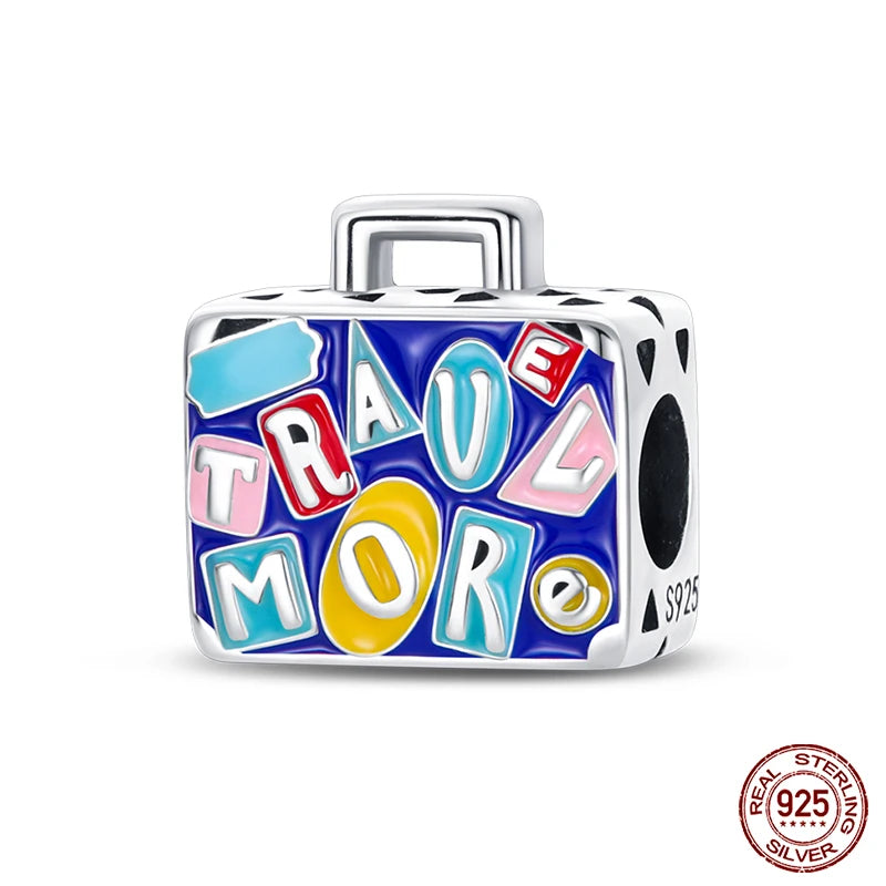 100% 925 Sterling Silver Hot Air Balloon Suitcase Graduation Travel Series Charm Beads Fit Qikaola Original Bracelet DIY Jewelry