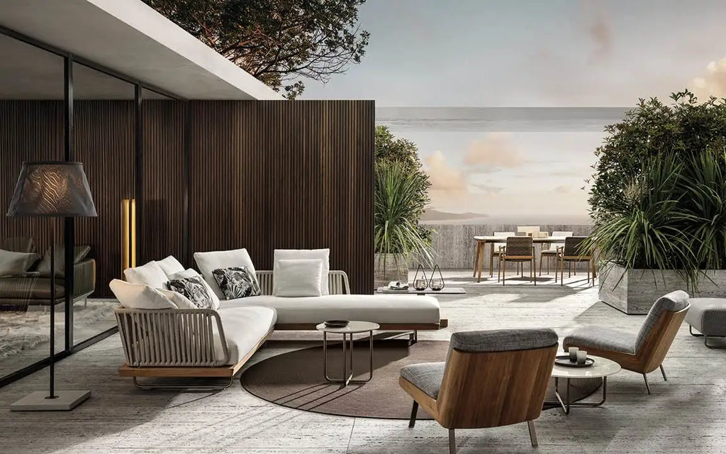 Garden Patio Modern Design Hand Woven Rattan Wicker Olefin Rope Teak Base Outdoor Sectional Sofa Set