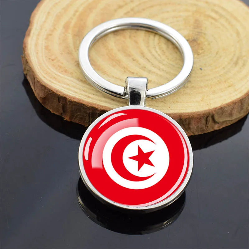 Africa Countries Flag Keychains Double Sided Glass Dome Pendant Key Chains Algeria Somalia Tunisia Morocco Egypt Flag Keyring