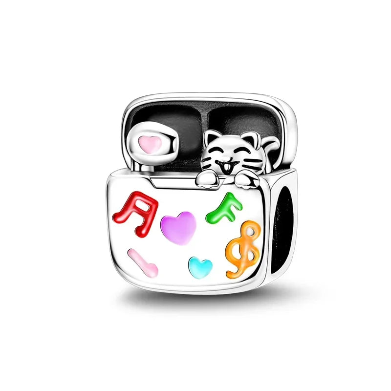 Original 925 Sterling Silver Charms Bag Earphone Magic Cube Watch Games Console Bead Pendant Fit Bracelet Necklace Jewelry