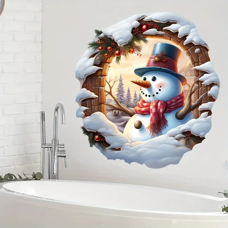 Merry Christmas Snowman Bathroom Toilet Decal - Self-Adhesive, Easy Apply Bathroom Sticker for Festive Home Decor Gift S445