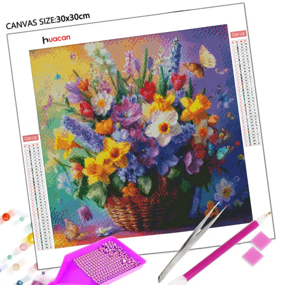 Huacan 5D Landscape Diamond Painting Flower Series Art Picture Full Square/round Rhinestone Embroidery Set Wall Decor