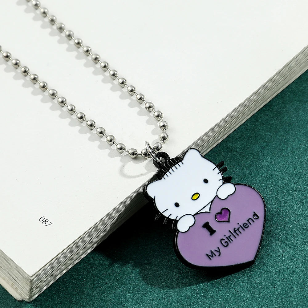 Sanrio Hello Kitty Couple Pendant Necklace Cute Cartoon Rhinestone  Kitty Pendant Necklace Fashion Gifts for Men and Women