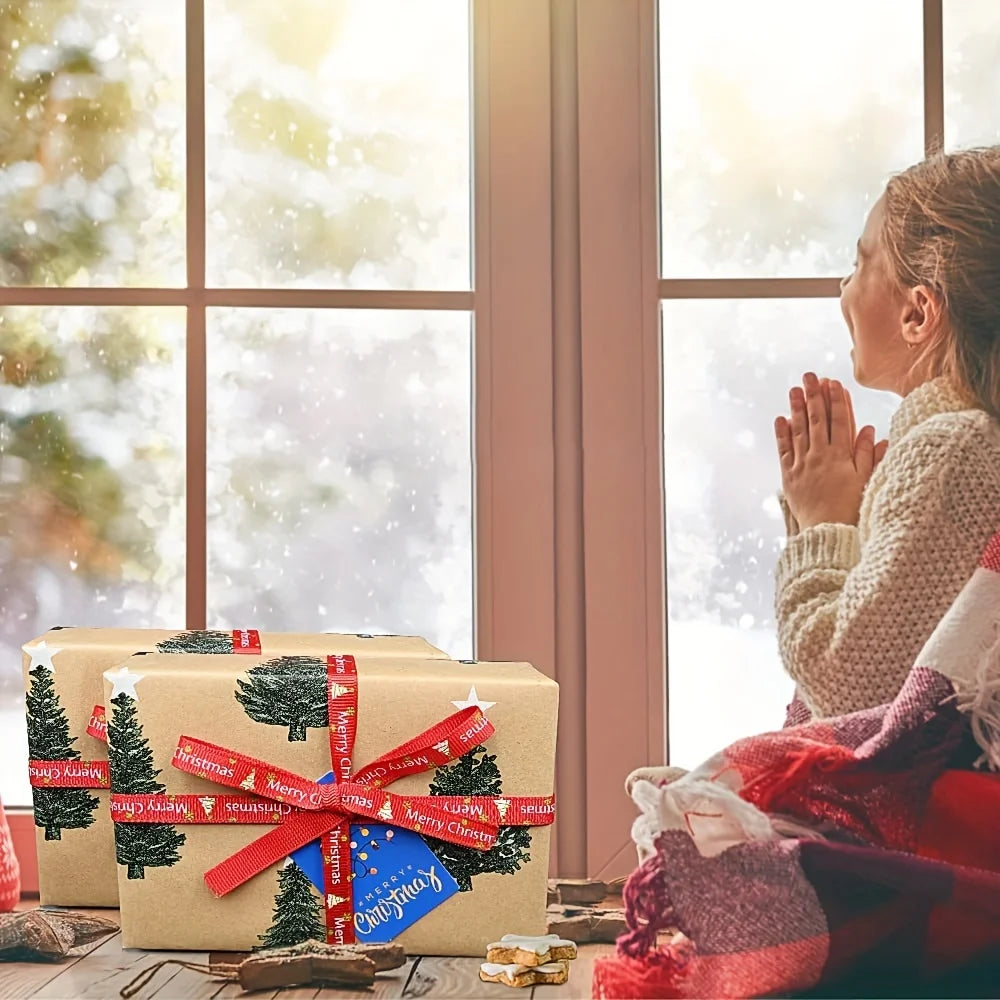 1 Roll Christmas Tree Wrapping Paper - Holiday Christmas and Birthday Decorations, Colorful Gift Wrapping, DIY Party Sup