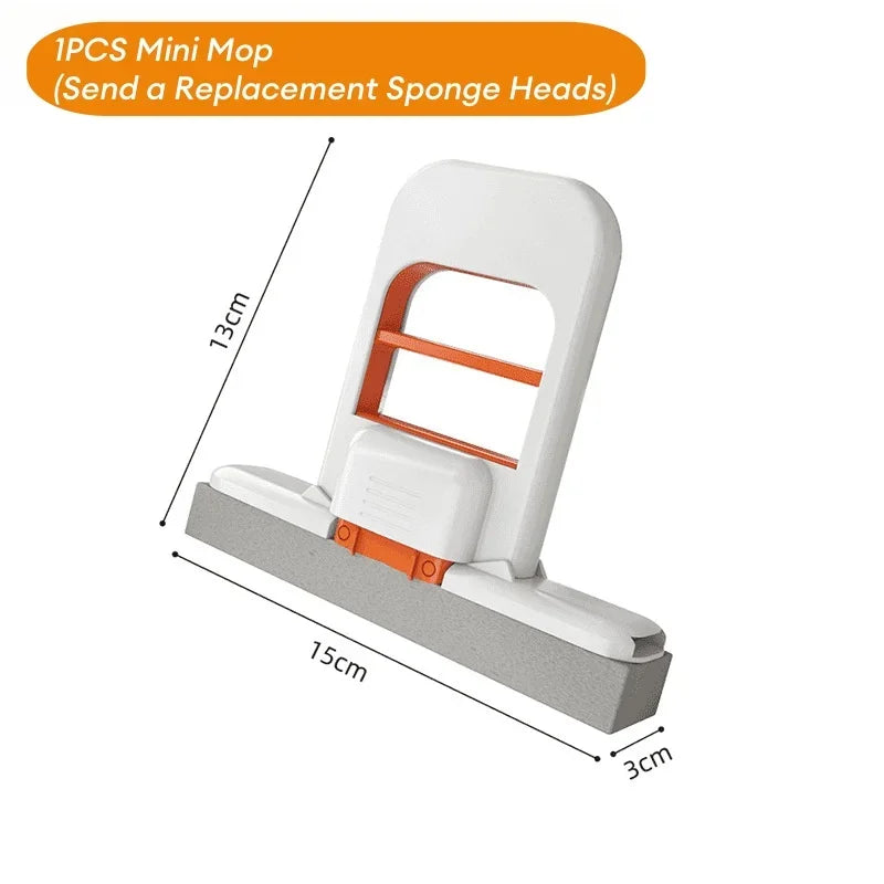 New Mini Foldable Desktop Mop Portable Cleaning Sponge Mop for Bathroom Kitchen One-Hand Squeeze Handle