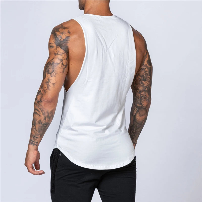 Men's Gym Clothing Summer Fitness Cotton Tank Top Men Jogging Bodybuilding Sleeveless Shirt Breathable O-Neck Casual Muscle Vest