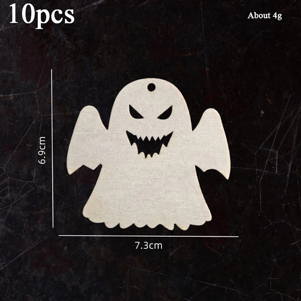 10pcs Halloween Unfinished Wooden DIY Paintings Pumpkin Head Witch Spider Cutout Ornaments Ghost Shapes Wooden Slices Hanging