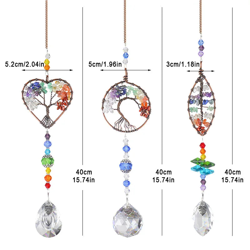 Crystal Light Catcher Tree of Life Crystal Ornament Rainbow Maker Crystal Prism Chakra Pendant Window Home Garden Decor