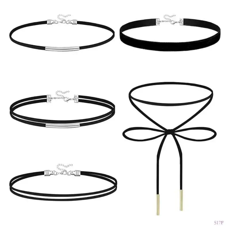 517F Adjustable Double Layer Black Textile Necklace Stylish Layering Piece For Trendy Outfits