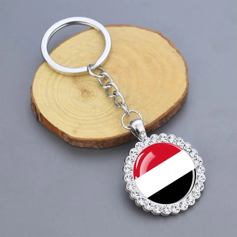 Arab National Flag Keychains Algeria Yemen Tunisia Saudi Arabia Egypt Glass Dome Rhinestone Key Chain Flag Jewelry Keyring Gift