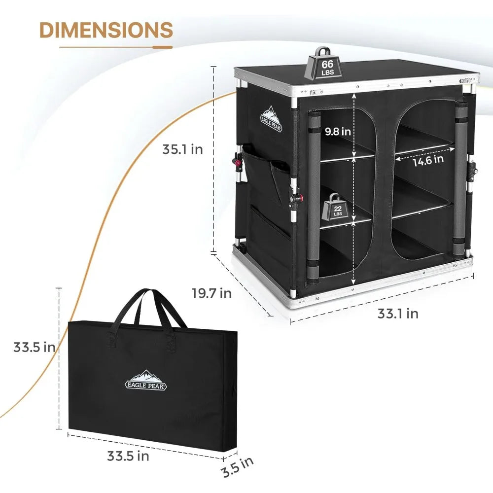 Double Outdoor Folding Camping Table with Large 3-Tier Storage Organizer and Side Pockets, Easy Set Up Portable Aluminum