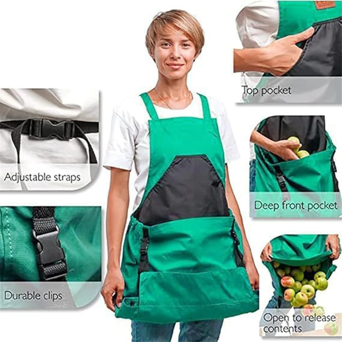ABTX Versatile Gardening Apron with Waterproof Chest Pocket and Quick Release Harvest Pouch Green
