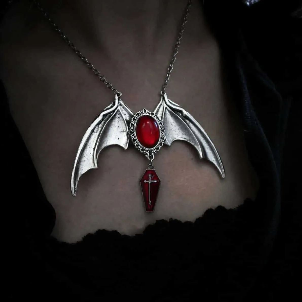 Vampire Bat Wing necklace,Gothic jewelry,carved Cameo,Victoria,Cross coffin,Devil,Vintage,pagan,Witch accessory,Choker For Women