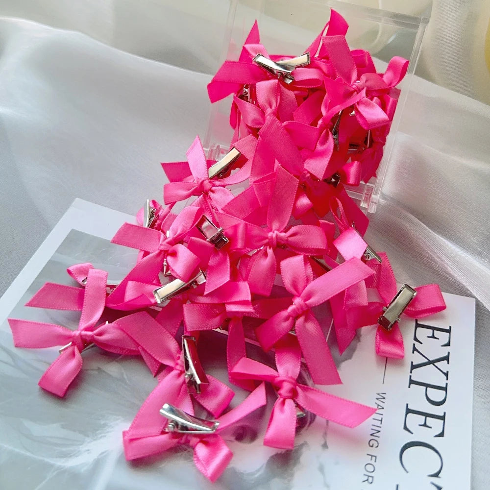 4/6/8/10Pcs Kids Sweet Solid Color Mini Bowknot With Hair Clip Baby Girls Ballet Style Ribbon Braided Hair Accessories Wholesale