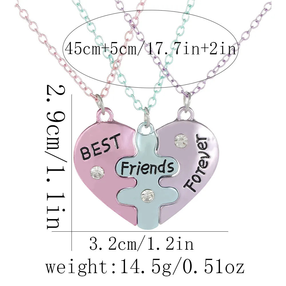Lovecryst 3/4Pcs/set Heart-shaped Stitching Best Friend Necklace BFF Friendship Jewelry Gifts for Girls