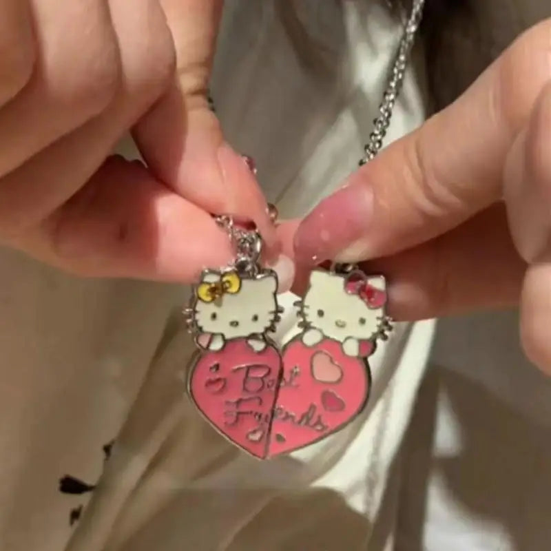 Fashion Best Friends Sweet Sanrio Hello Kitty Couple Pendant Necklace 2 Pcs/ Set Chain Choker BFF Good Friendship Jewelry Gift