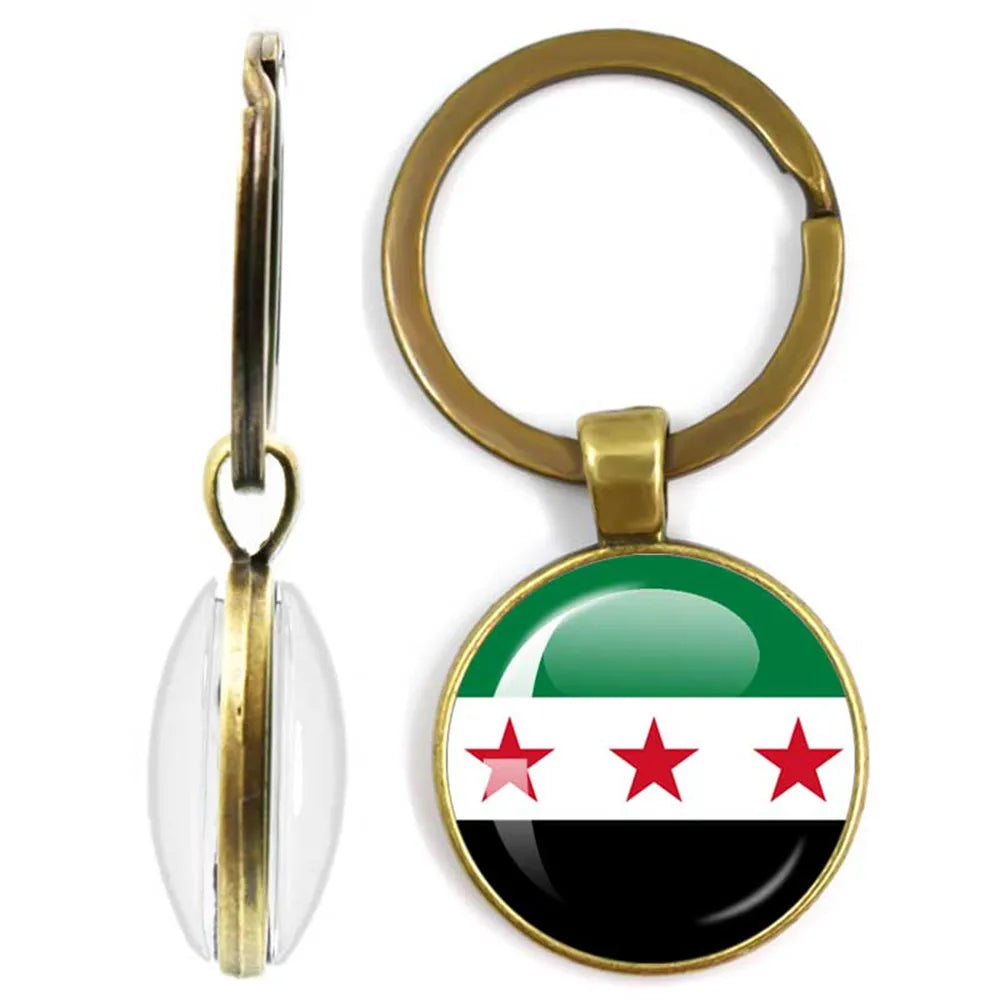 Syria National Flag Glass Cabochon Pendant Keychain Metal Keychain Fashion For Women Men Charm Handmade Car Keyring Jewelry Gift
