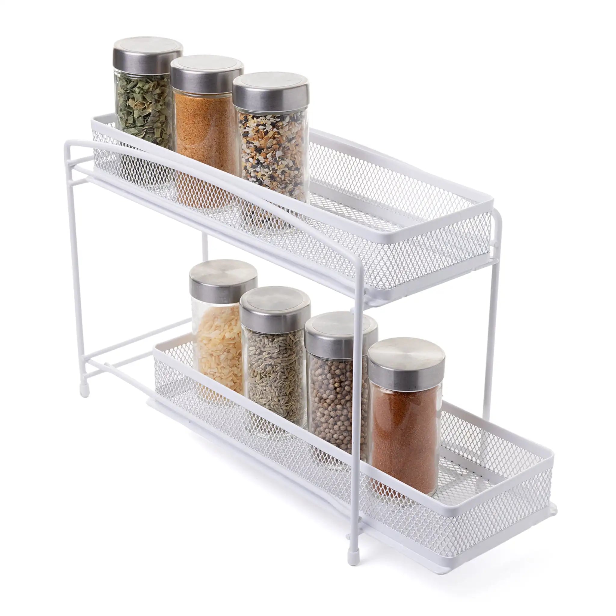 (4 pack)   2-Tier Pull-Out Spice Organizer, White, 4.5" x 11"