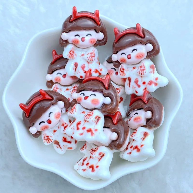 8Pcs New Cute Resin Halloween Animal Series Flat Back Fit Phone Deco Parts Embellishments For Hair Bows Accessories