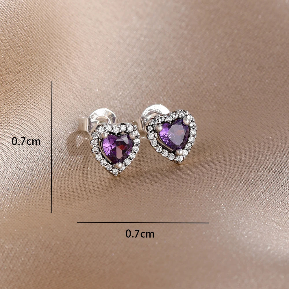 2025 New 925  silver earrings with sparkling red heart and pink bow earrings that fit original women's jewelry DIY birthday gift