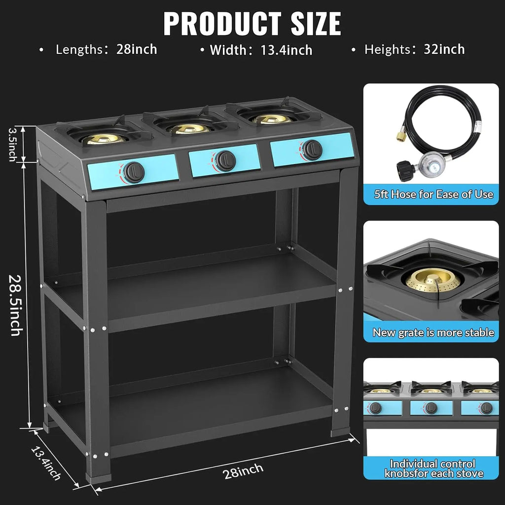 Propane Gas Stove-40000BTU Portable Gas Stove, with Removable Leg,Auto Ignition Camping Stove,3 Burner