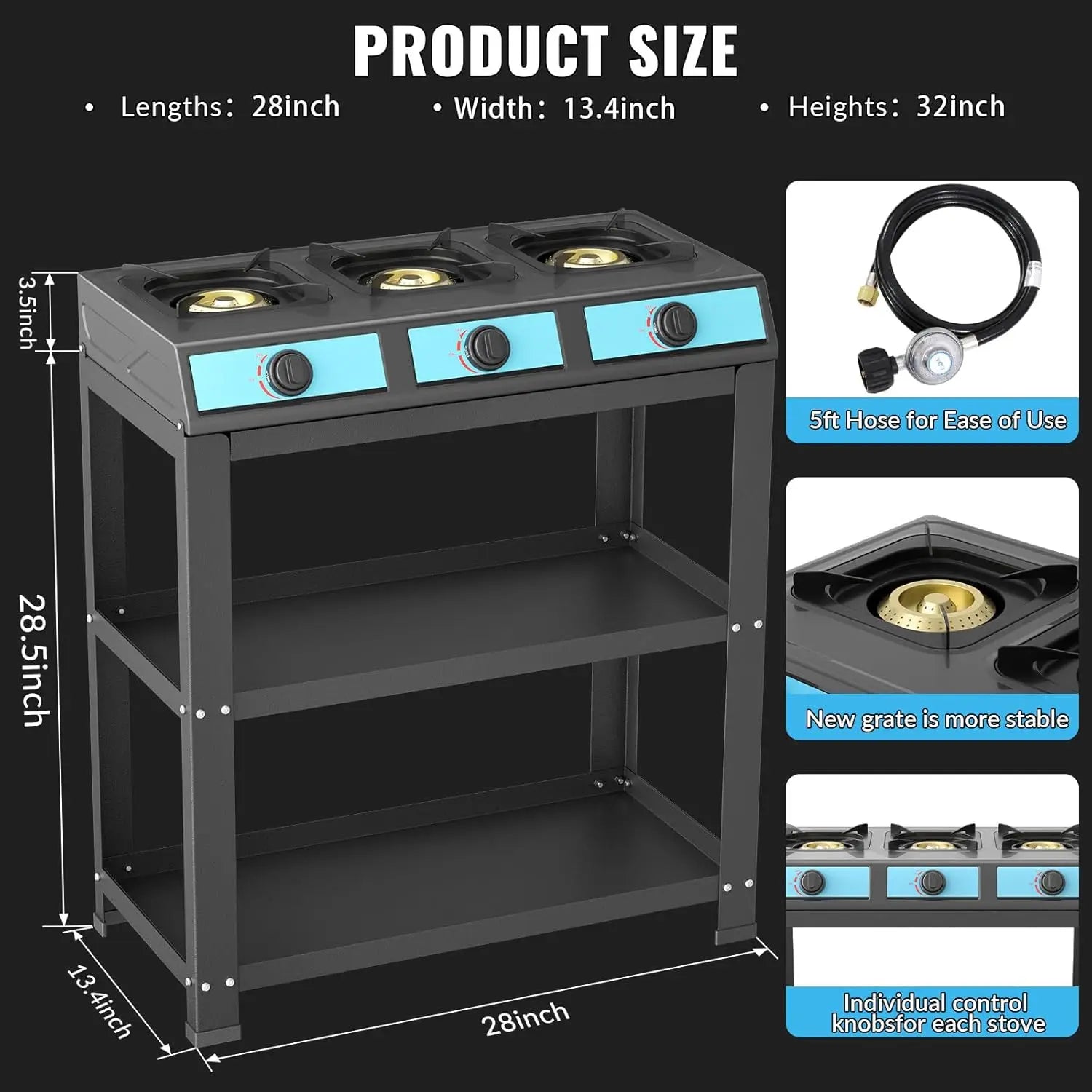 Propane Gas Stove-40000BTU Portable Gas Stove, with Removable Leg,Auto Ignition Camping Stove,3 Burner
