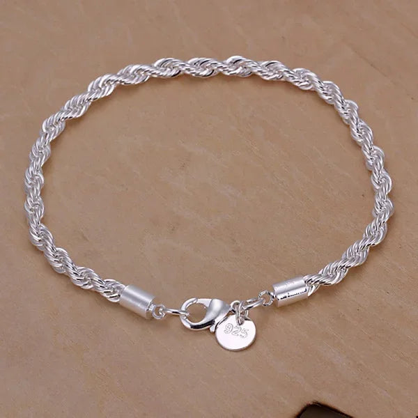 925 Sterling Silver Chain Exquisite Twisted Bracelet Fashion Charm Chain Women Men Solid Wedding Cute Simple Models Jewelry