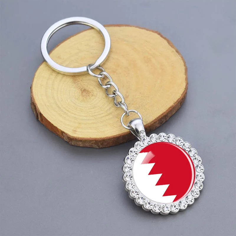 Arab National Flag Keychains Algeria Yemen Tunisia Saudi Arabia Egypt Glass Dome Rhinestone Key Chain Flag Jewelry Keyring Gift
