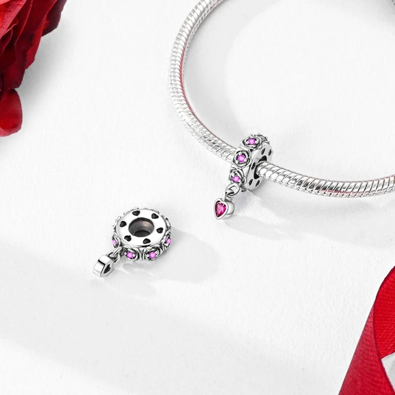 Real 925 Sterling Silver Pink Series Heart Charms Beads Fit Qikaola 925 Original Bracelets DIY Mother's Day Jewelry Gift For Mom
