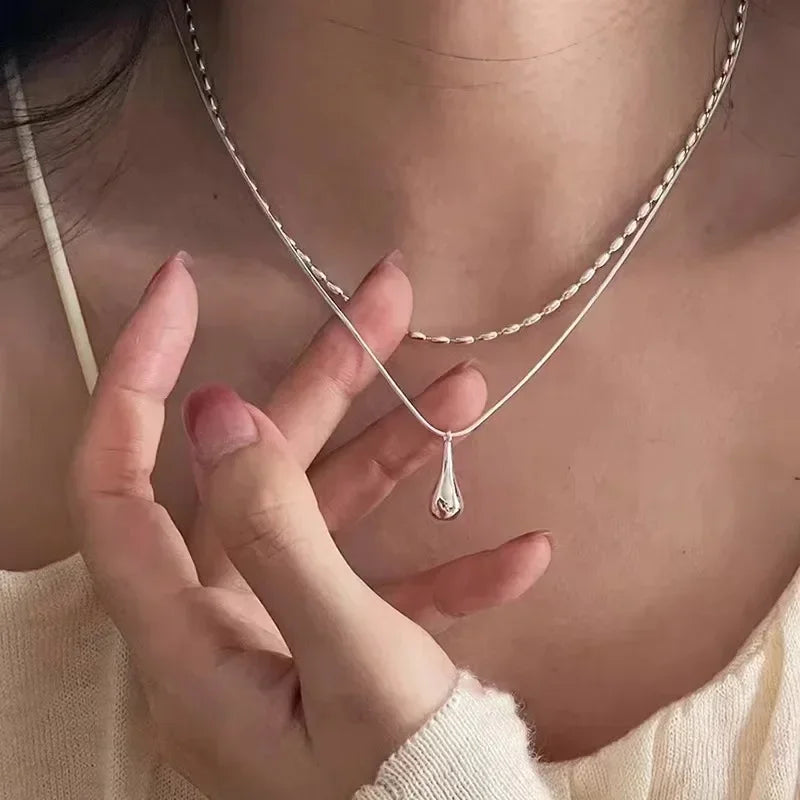 Simple Design Drop Pendant Necklace for Women Double Collar Chain Fashion Fine Jewelry Gifts