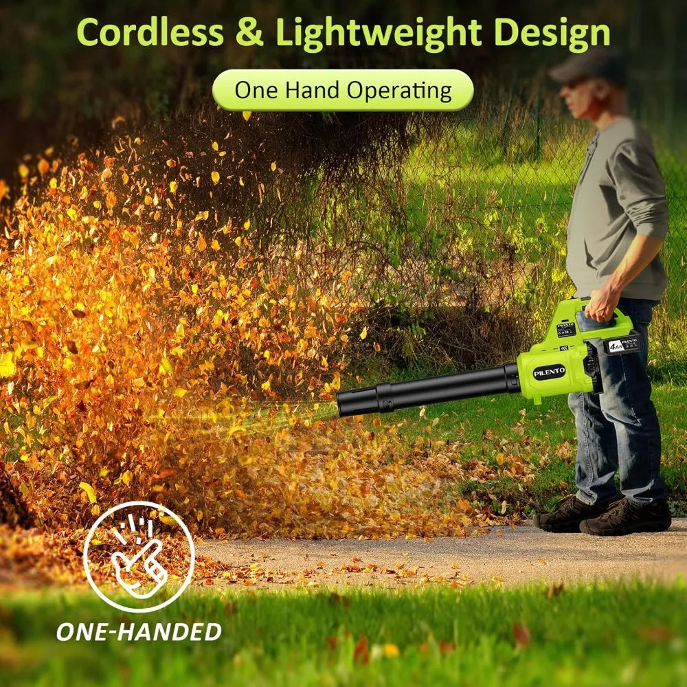 Leaf Blower Cordless with 2 x 4.0Ah Battery Operated and Fast Charger, 650CFM 280MPH Electric Leaf Blower, 3 Speed Mode