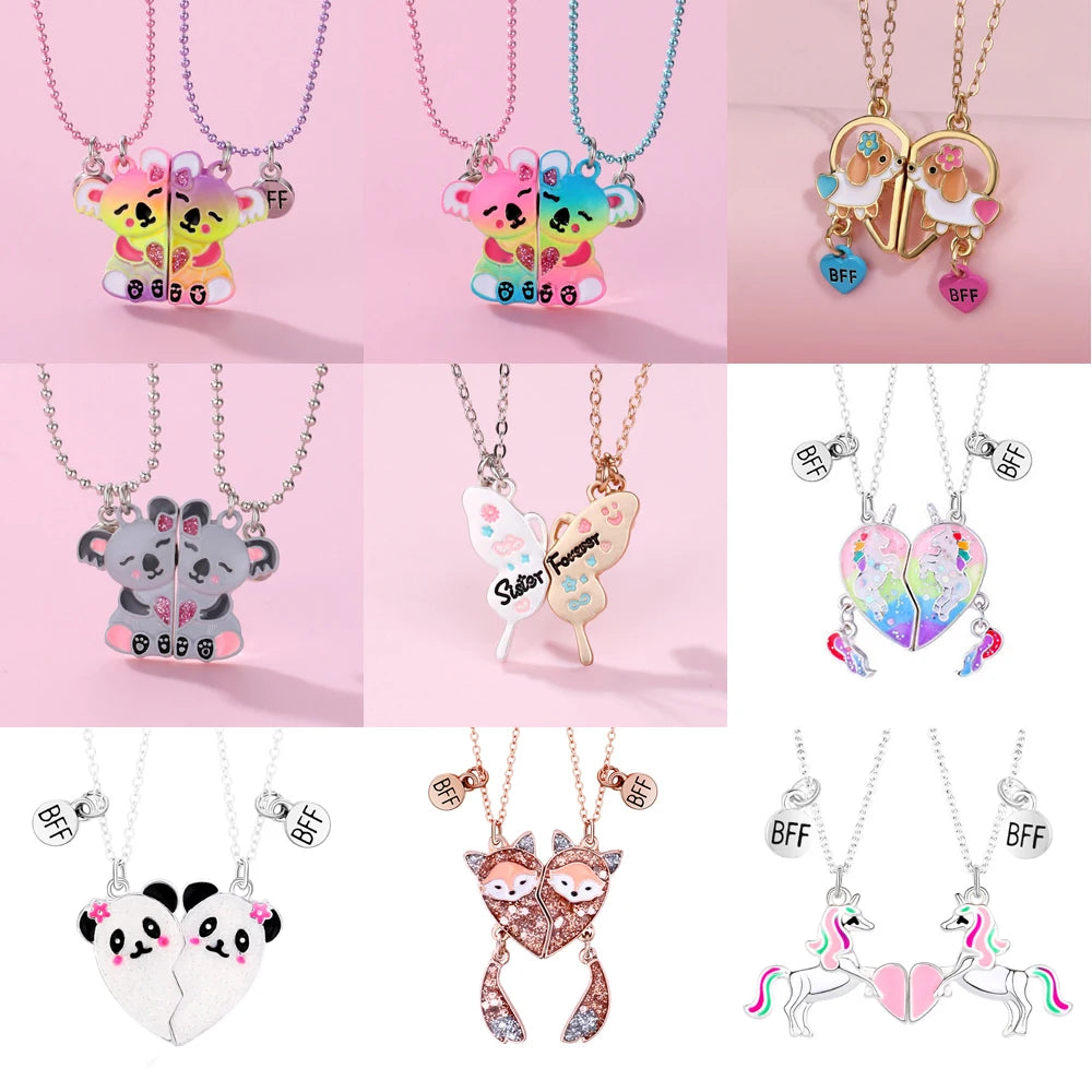 Elviragirl 2Pcs/set Cute Animal Unicorn Pony Koala Butterfly Best Friend Necklace BFF Friendship Jewelry Gifts for Girls