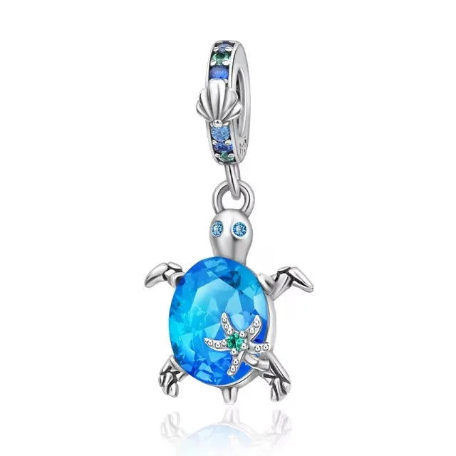 New 925 Sterling Silver Charm Fit Original Bracelet Accessories Women Jewelry Blue Ocean Series Octopus Dolphin Ship Lighthouse