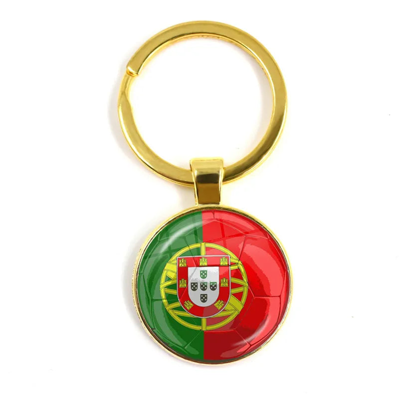 Netherlands,Serbia,Switzerland,Portugal,Poland,Brazil Football Pattern National Flag Glass Cabochon Keychain Fans Commemorative